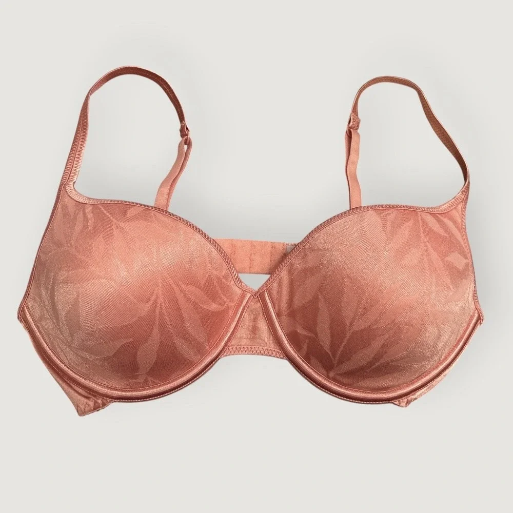 Vassarette Coral Pink Leaf Jacquard Underwire Bra 38C Y2K Style 75237 NEW